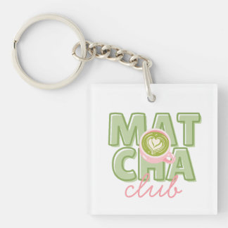 Llavero Club Matcha Verde y Rosa Estética Impresión Traser