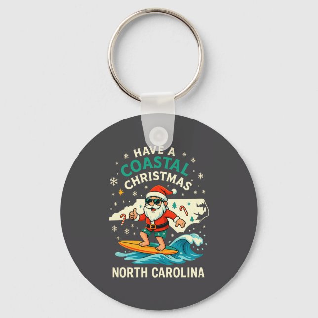 Llavero Coastal Christmas Nc Shirt Santa Surfing Funny Wav (Anverso)
