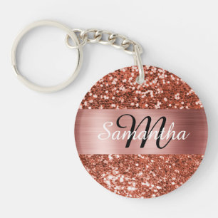 Llavero Cobre Brillante Rosa Glitter Monograma de Lámina d