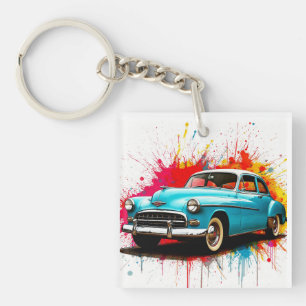 Llavero Coche antiguo con salpicaduras de pintura colorida