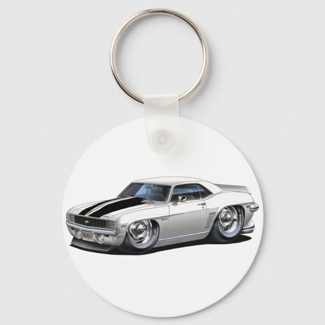 Llavero Coche Camaro blanco-negro de 1969 (Anverso)