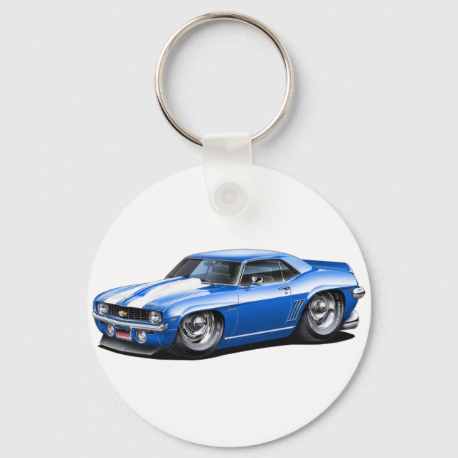 Llavero Coche Camaro SS azul-blanco de 1969 (Anverso)