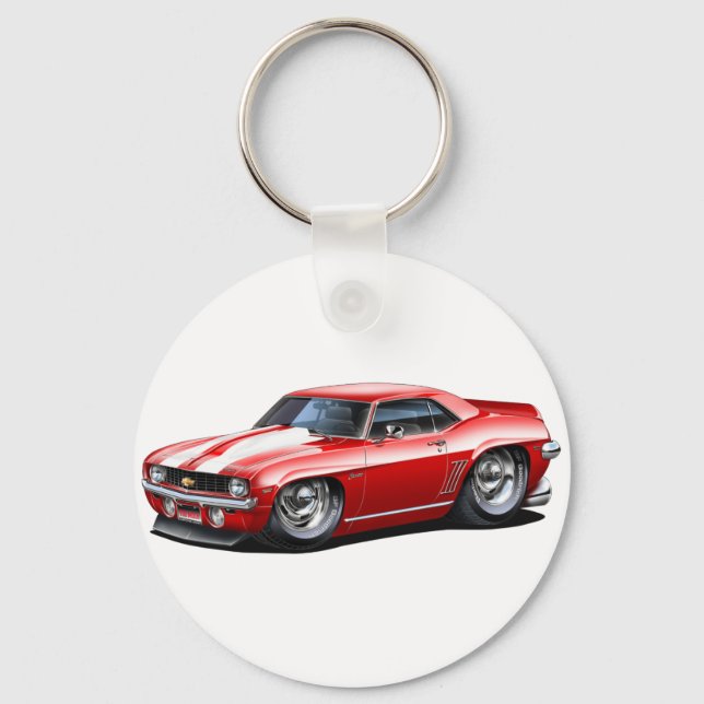 Llavero Coche Camaro SS rojo-blanco de 1969 (Anverso)