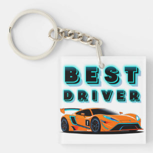 Llavero Coche de carreras naranja brillante con detalles n