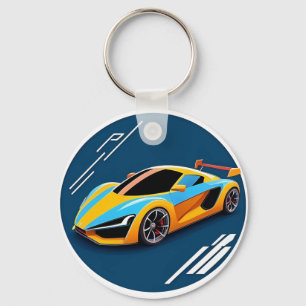 Llavero Coche deportivo amarillo sobre fondo azul