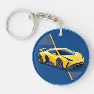 Llavero Coche Deportivo Amarillo sobre Fondo Azul