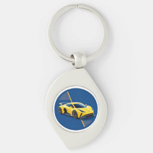 Llavero Coche deportivo amarillo sobre fondo azul