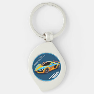 Llavero Coche deportivo amarillo sobre fondo azul