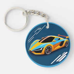 Llavero Coche deportivo amarillo sobre fondo azul