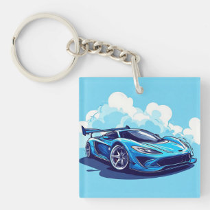 Llavero Coche Deportivo Azul Bajo Cielo Despejado