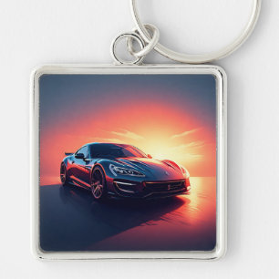 Llavero Coche deportivo elegante conduciendo al atardecer 