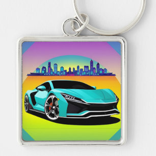 Llavero Coche deportivo futurista en una ciudad colorida v