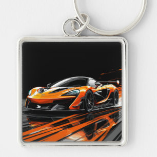 Llavero Coche deportivo naranja elegante en carrera