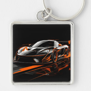 Llavero Coche deportivo naranja elegante en carrera