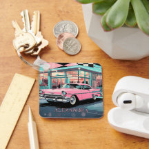 Coche rosa de los años 50 Diner Retro personalizad