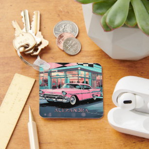 Llavero Coche rosa de los años 50 Diner Retro personalizad