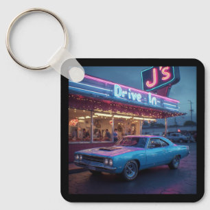 Llavero Cochecito Azul Antiguo Muscle Car en Arte de Resta