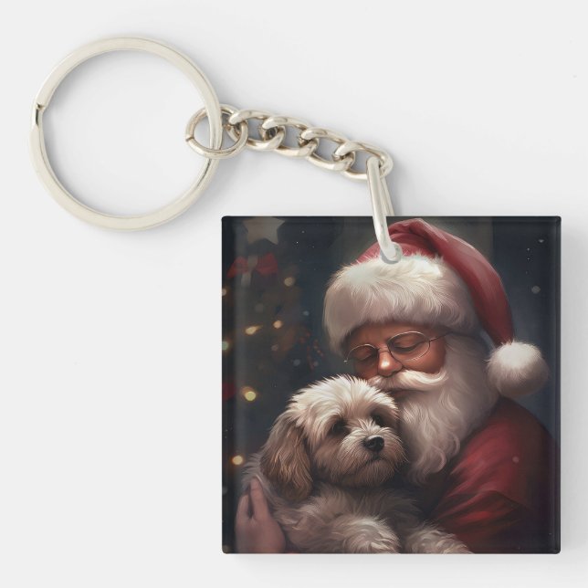 Llavero Cockapoo con Santa Claus Navidades Festivas (Frente)