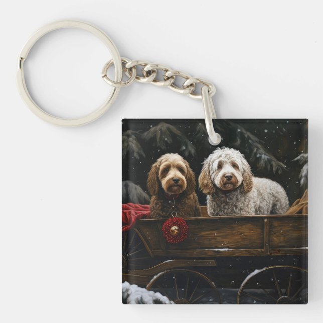 Llavero Cockapoo Trineo Nevado Decoración de Navidad (Frente)