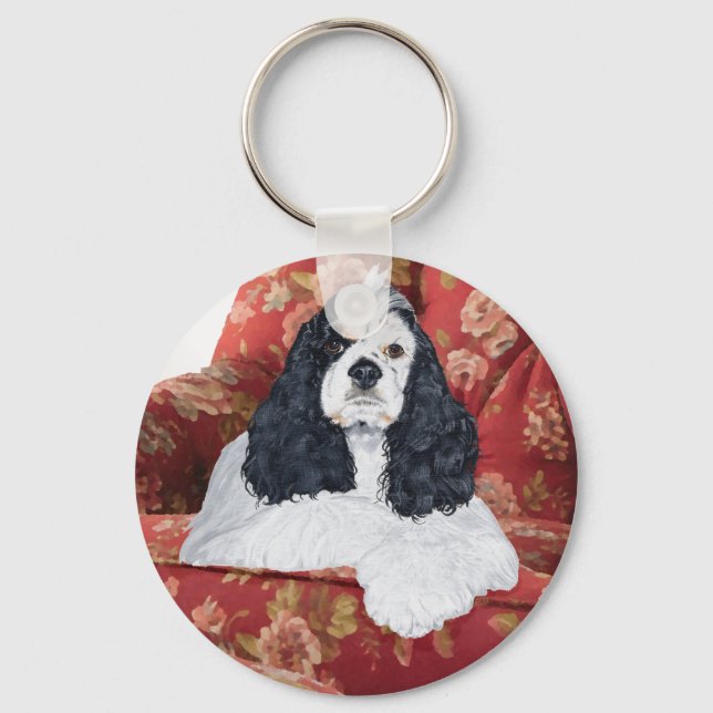 Llavero Cocker Spaniel Americano en Silla Roja (Anverso)