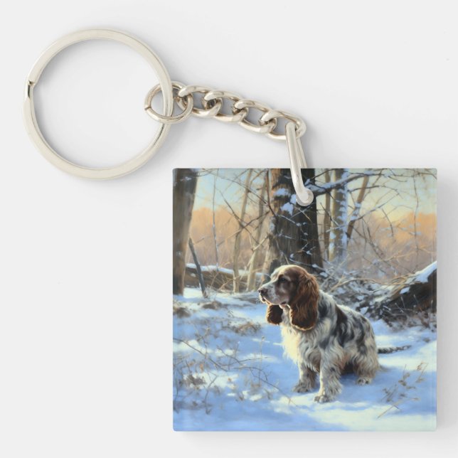 Llavero Cocker Spaniel Deja que nieve Navidad (Frente)
