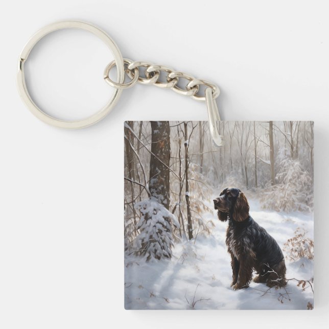 Llavero Cocker Spaniel Deja que nieve Navidad  (Frente)