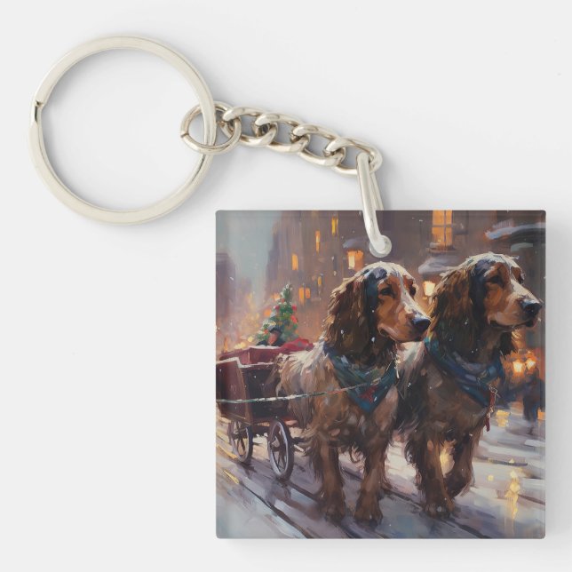 Llavero Cocker Spaniel Inglés Temporada Navideña Festiva (Frente)