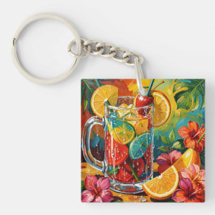 Llavero Cóctel de Verano Tropical Pintura al Óleo Impasto