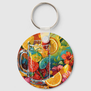 Llavero Cóctel Tropical de Verano Pintura al Óleo Impasto