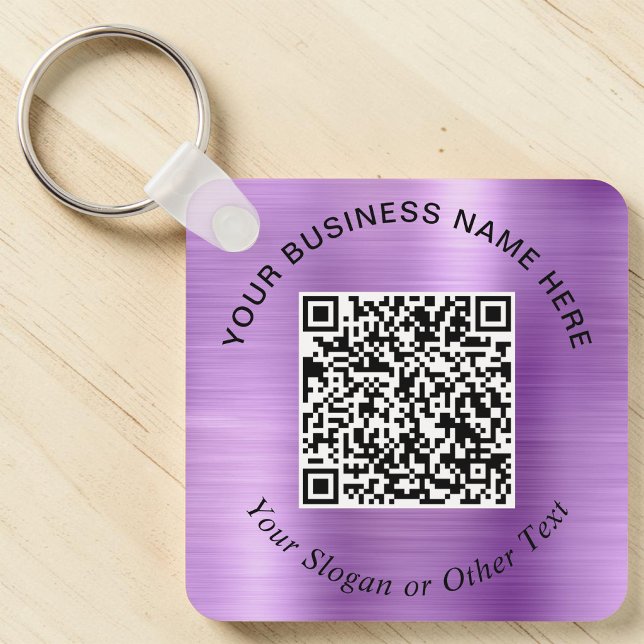 Llavero Código QR Comercial Promocional Morado (Business QR Code Promotional Purple Keychain)