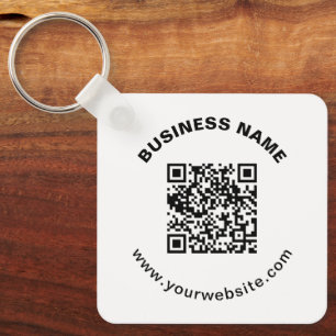 Llavero Código QR con nombre de empresa en negrita y texto