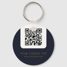 Código QR con texto personalizado azul marino eleg