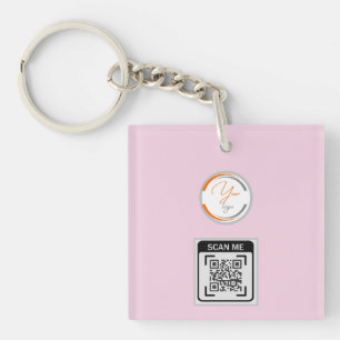 Llavero Código QR de logotipo simple negocio rosa