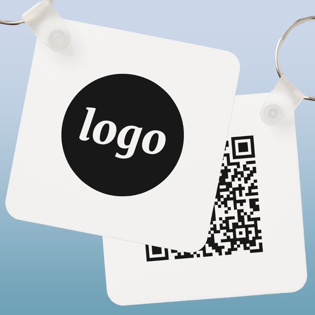 Llavero Código QR de Logotipo Simple Negocios (Simple logo with QR code promotional business keyring keychain)