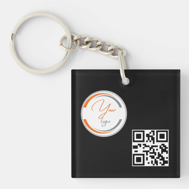 Llavero Código QR de Logotipo Simple Negocios Negro (Frente)