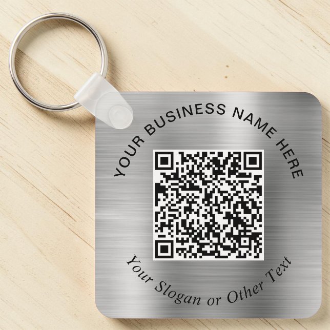 Llavero Código QR de negocio Promo Plata (Business QR Code Promo Silver Keychain)