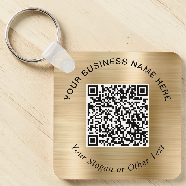 Llavero Código QR de negocio Promocional Dorado (Business QR Code Promotional Gold Keychain)