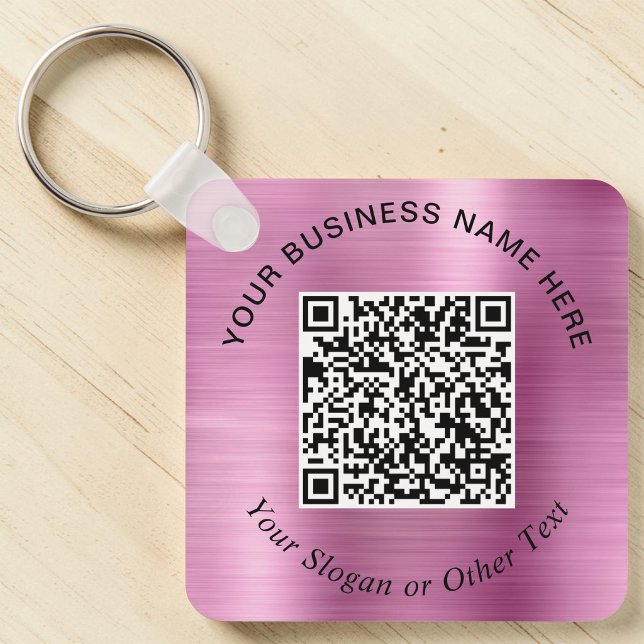 Llavero Código QR de Negocio Rosa Promocional (Business QR Code Promotional Pink Keychain)