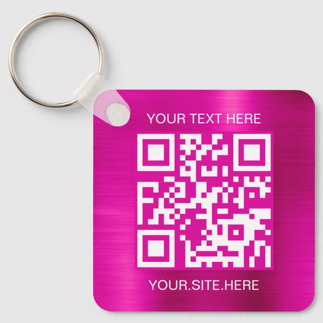 Llavero Código QR de Relieve metalizado rosa caliente (Anverso)