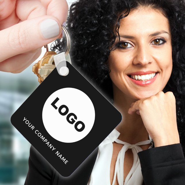 Llavero Código QR del logotipo de la Compañía Negra Sencil (Black Business Company Promotional Logo QR Code Keychain)