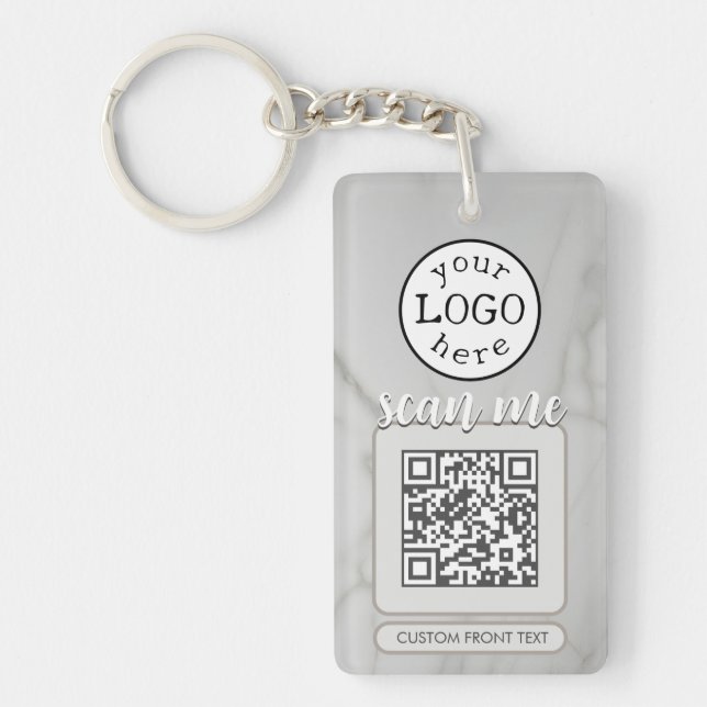 Llavero Código QR doble para mármol blanco elegante de neg (Frente)
