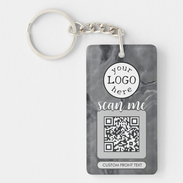 Llavero Código QR doble para mármol gris elegante de negoc (Frente)