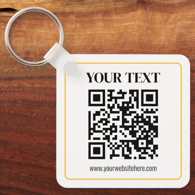 Llavero Código QR editable y texto con borde de oro amaril (Anverso)