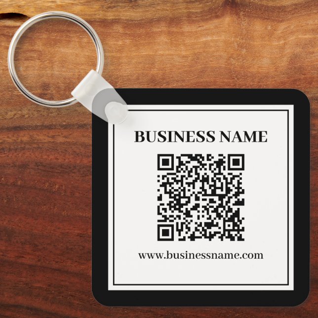 Llavero Código QR empresarial | Blanco y Negro (Anverso)