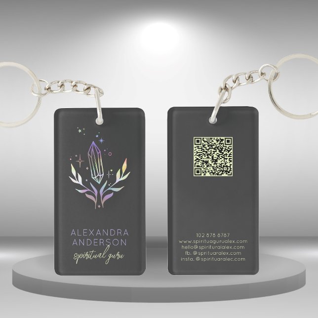 Llavero Código QR Holográfico Crystal Gemstone Gemstone Ne (Holographic Crystal Gemstone QR Code Black Keychain)