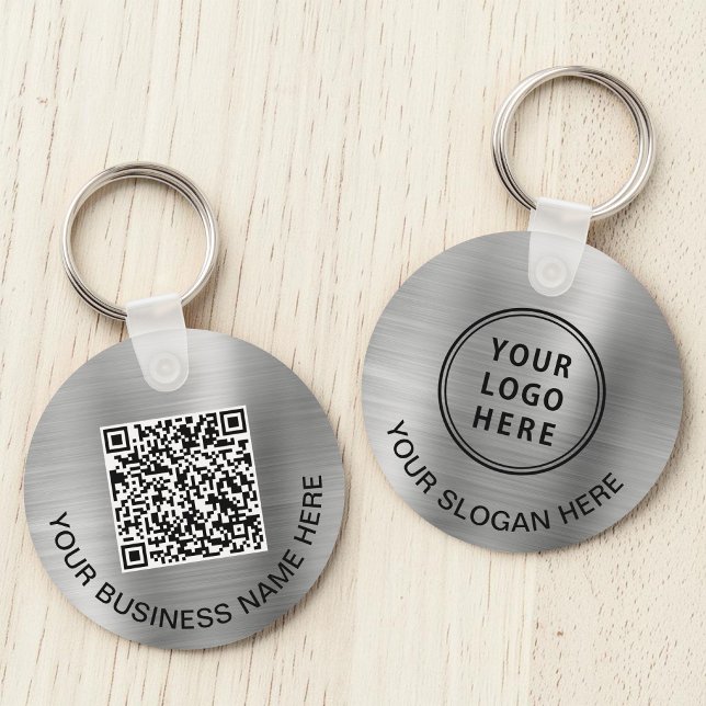 Llavero Código QR Logo Promocional Plata (Logo QR Code Promotional Silver Keychain)