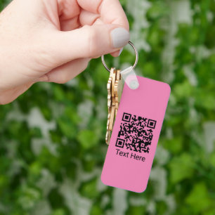 Llavero Código QR Mínimo Simple Girly Rubor Rosa con texto