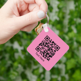 Llavero Código QR Mínimo Simple Girly Rubor Rosa con texto
