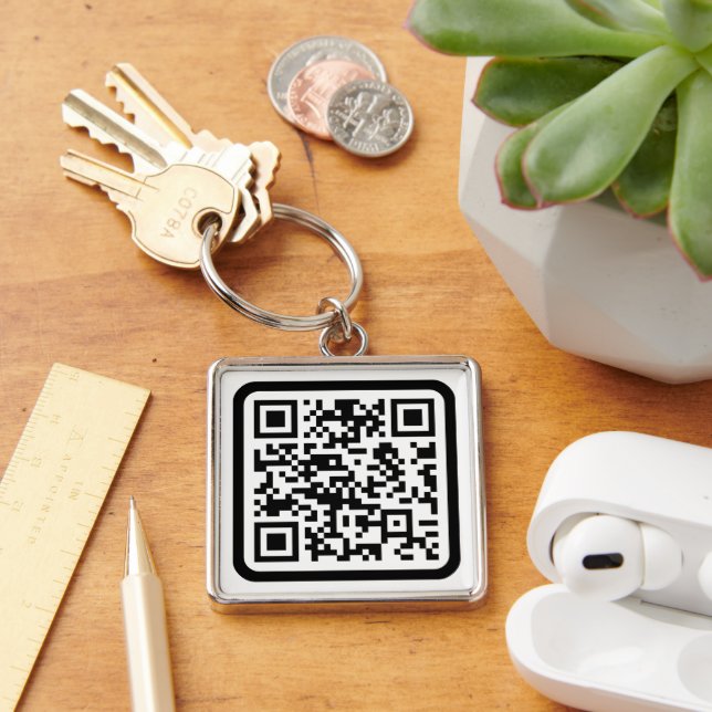 Llavero Código QR moderno editable | Blanco negro o cualqu (Escritorio )