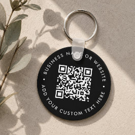 Llavero Código QR | Negro Moderno Presupuesto Redondo Nego